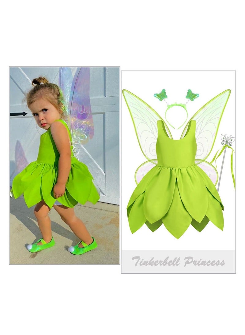 Generic - Green Fairy Princess Dresses for Girls Tinkerbell Costume Cosplay Set Flower Spirit Fluffy Skirt Birthday Party Dress Up Clothes Gifts 100cm - Image 1