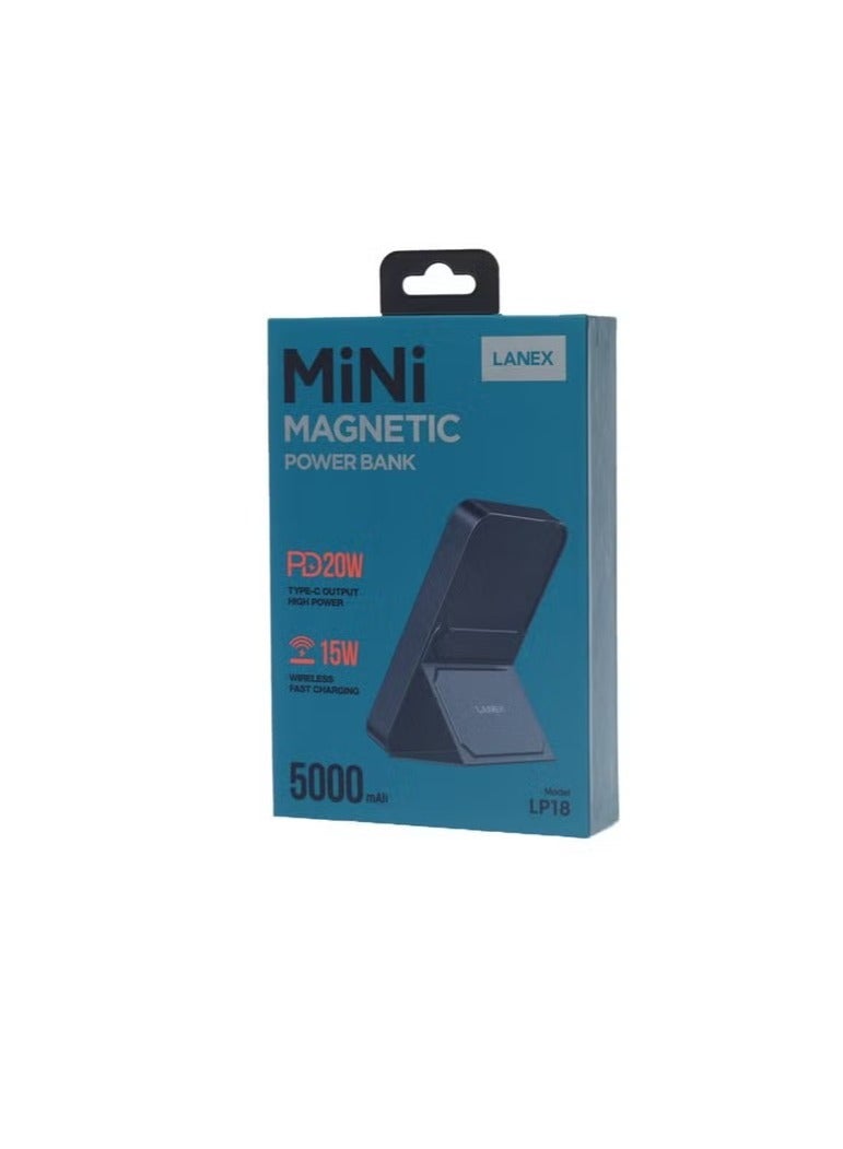 Lanex LP18 Mini PD And Wireless Magnetic Power Bank 5000mAh Type C / Lightning Made Of Premium Quality - Black - Image 5