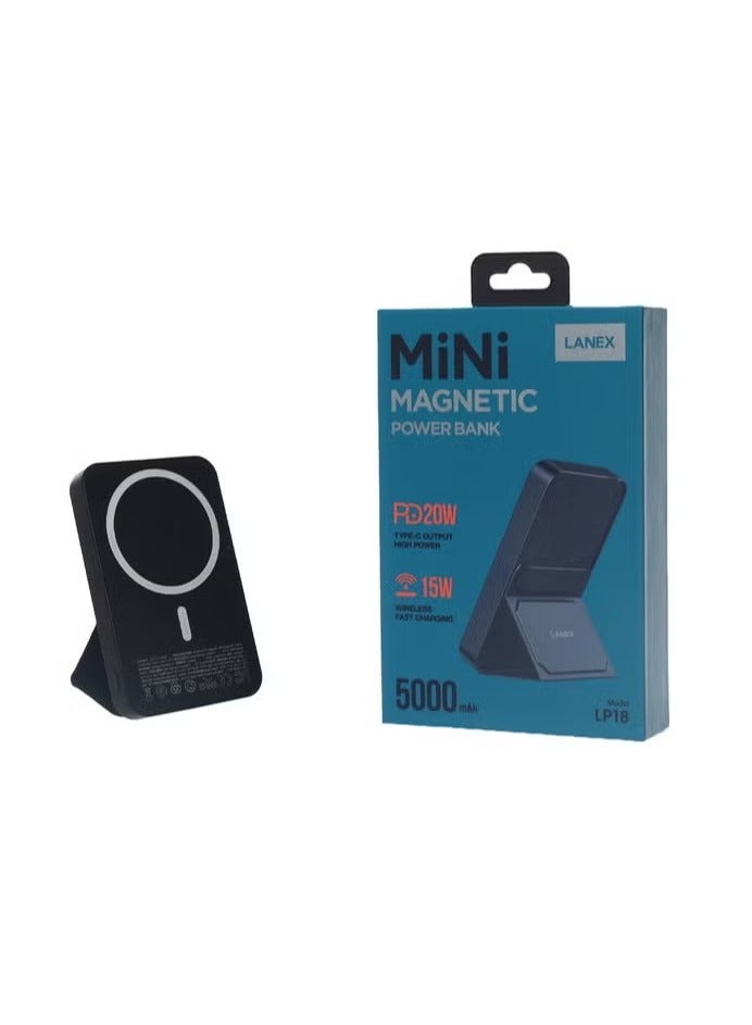 Lanex LP18 Mini PD And Wireless Magnetic Power Bank 5000mAh Type C / Lightning Made Of Premium Quality - Black - Image 2