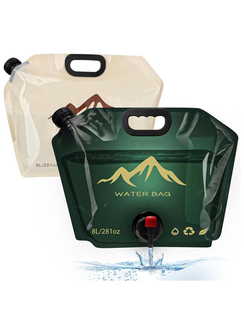 Generic 2PCS Collapsible Water Container Bag with Spigot Outdoor Water Container BPA Free Food Grade Water Jug Folding Water Storage Bag for Camping Hiking & Survival Kit Sport 8L,Beige/Green  - Image 1