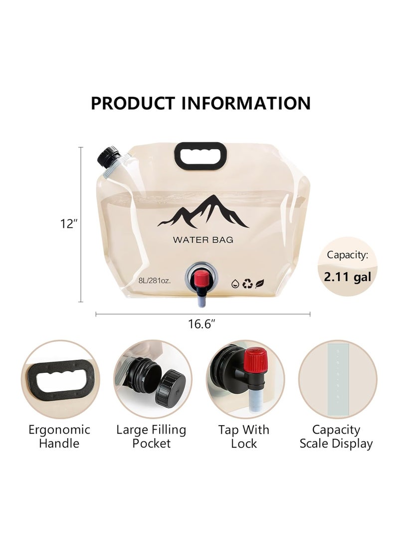 Generic 2PCS Collapsible Water Container Bag with Spigot Outdoor Water Container BPA Free Food Grade Water Jug Folding Water Storage Bag for Camping Hiking & Survival Kit Sport 8L,Beige/Green  - Image 2