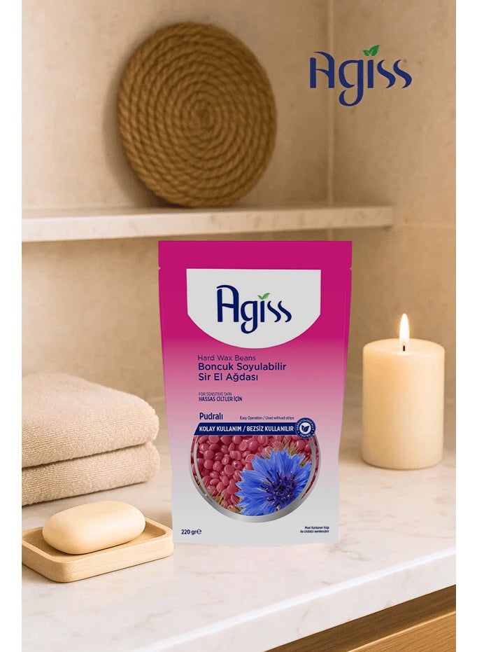 Agiss Powdered Hard Wax Beans – 220g Sensitive Skin Peel-Off Wax with Blue Cornflower Oil | Stripless Professional Hair Removal for Bikini, Face & Body | Redness-Reducing Formula - Image 2