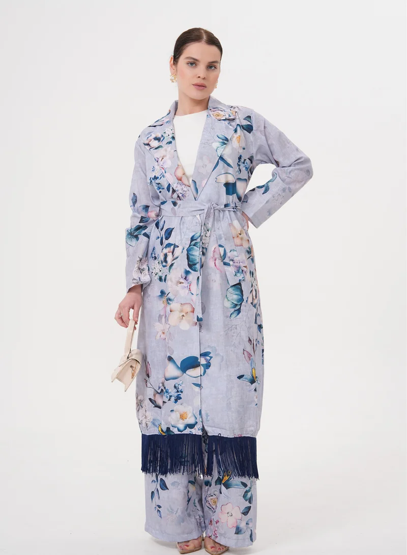 Marvella By Rasha Floral Printed Two-Piece Set with Fringe