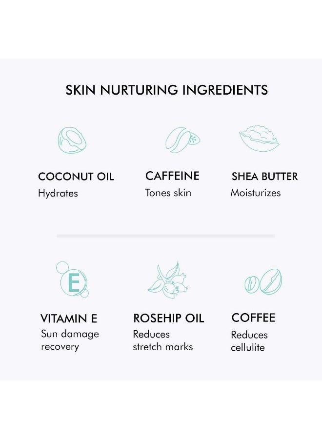 إم كافيين مجموعة تفتيح وتلميع الجسم بالقهوة من إم كافيين | مغذي؛ مزيل للاسمرار؛ مرطب | زيت للجسم ١٠٠ مل؛ مقشر للجسم ١٠٠ غرام؛ لوشن للجسم ٢٠٠ مل | خالٍ من البارابين والزيوت المعدنية | للبشرة العادية/الدهنية - Image 2