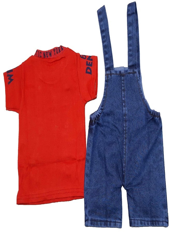 little PANDA Baby Boys & Baby Girls denim Dungaree & T-Shirt Clothing Set (Red, 6-12 Months) - Image 4