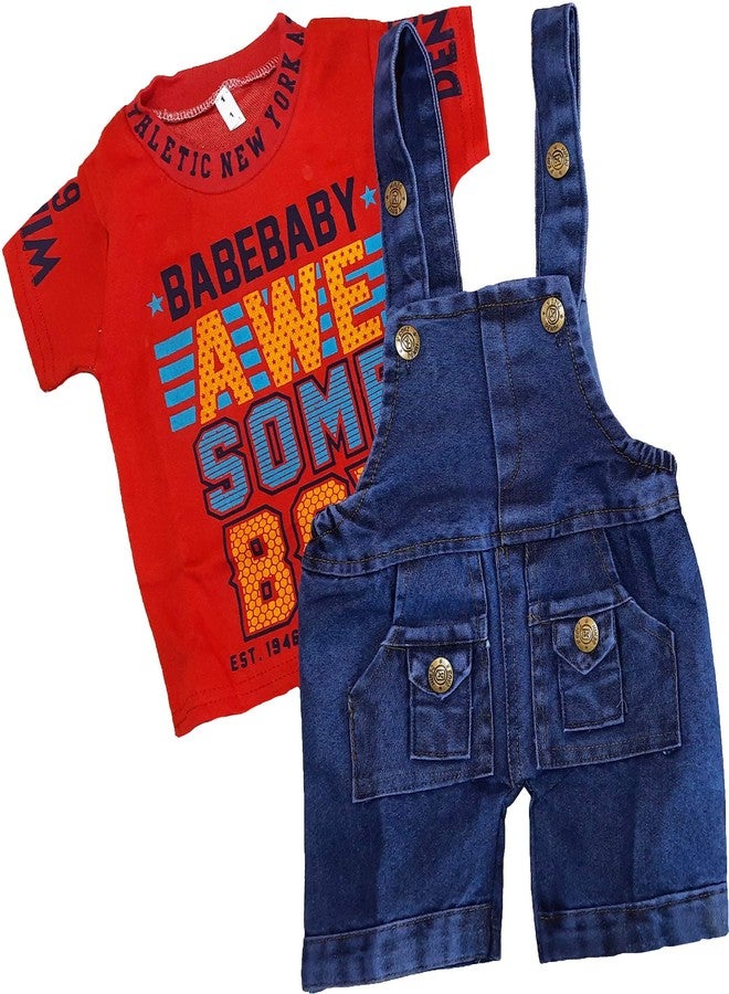 little PANDA Baby Boys & Baby Girls denim Dungaree & T-Shirt Clothing Set (Red, 6-12 Months) - Image 5