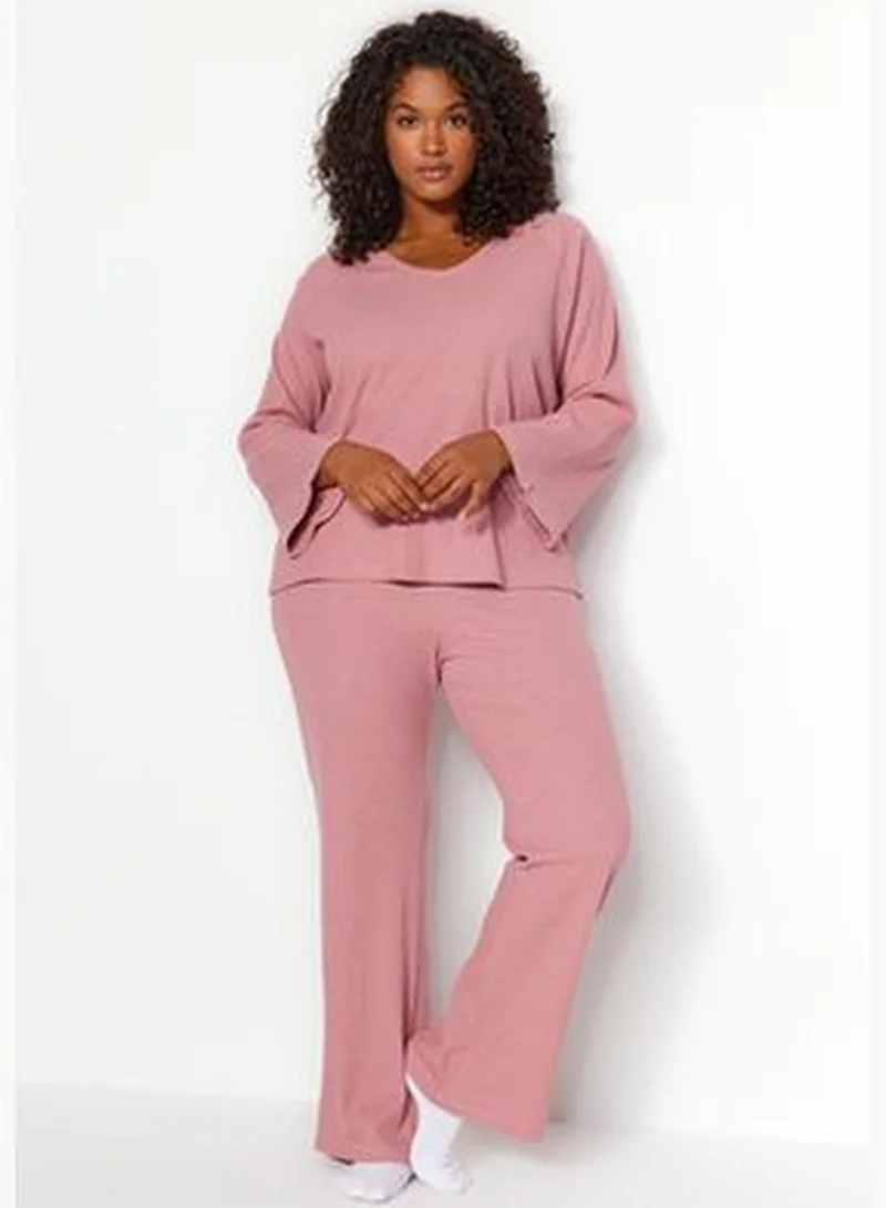 trendyol Dry Rose Corduroy Knitted Top and Bottom Set TBBAW24CP00025