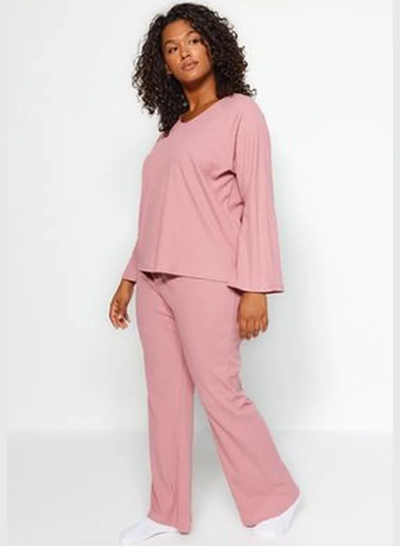 trendyol Dry Rose Corduroy Knitted Top and Bottom Set TBBAW24CP00025