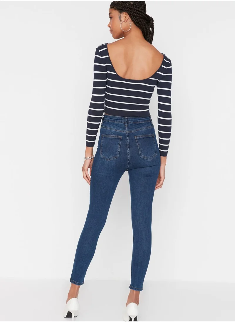 trendyol Button Detail High Waist Jeans