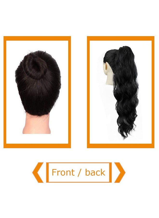 KETHBE 24 Inch Long Body Wave Ponytail Hair Extension Synthetic Heat Resistant Wrap Around Drawstring Curly Wavy Ponytail Hairpieces For Women(Black)  - Image 4
