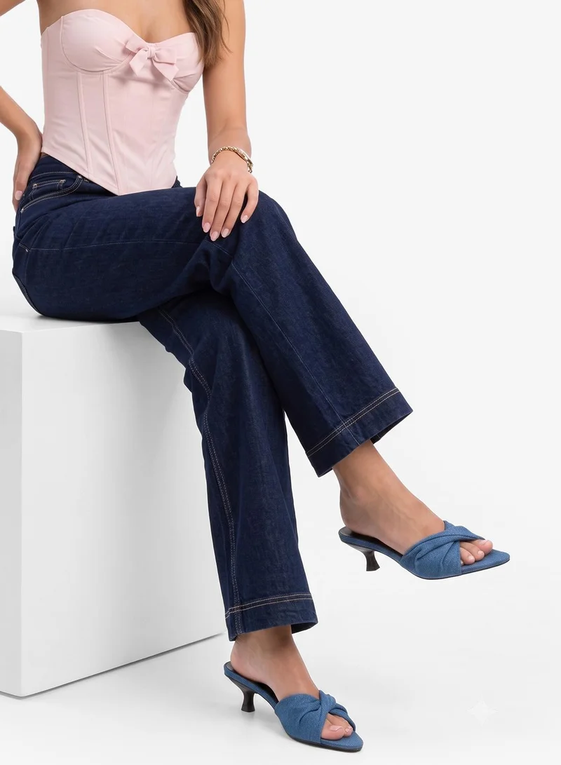 Ella Blue Wrap Detail Denim Kitten Heels for Women | Best Price UAE