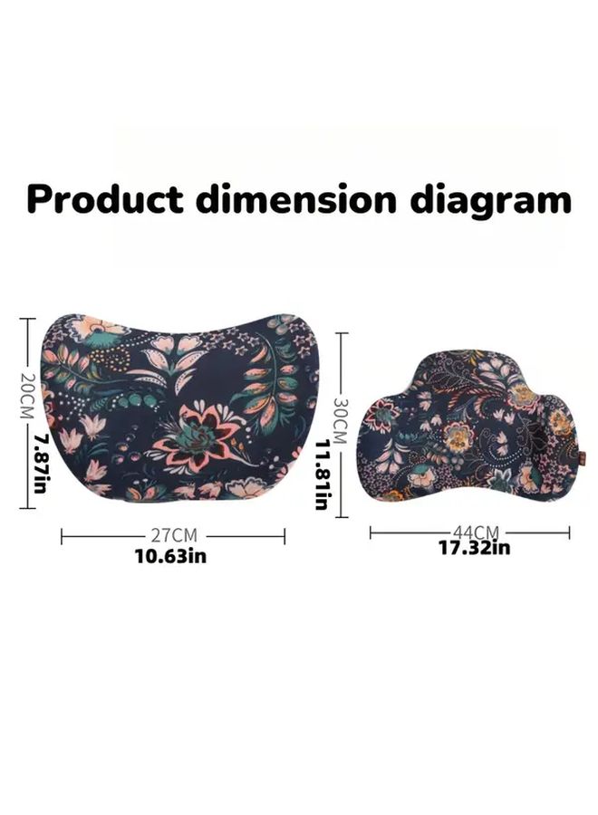 Ergonomic Memory Foam Floral Blue Car Headrest Pillow For Neck And Lumbar Support - Image 2