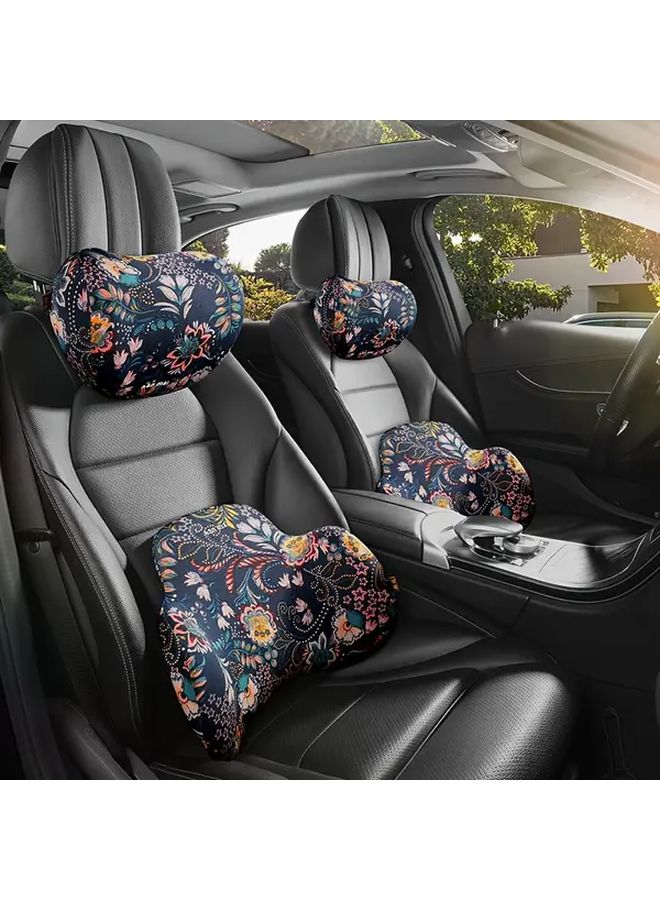 Ergonomic Memory Foam Floral Blue Car Headrest Pillow For Neck And Lumbar Support - Image 1