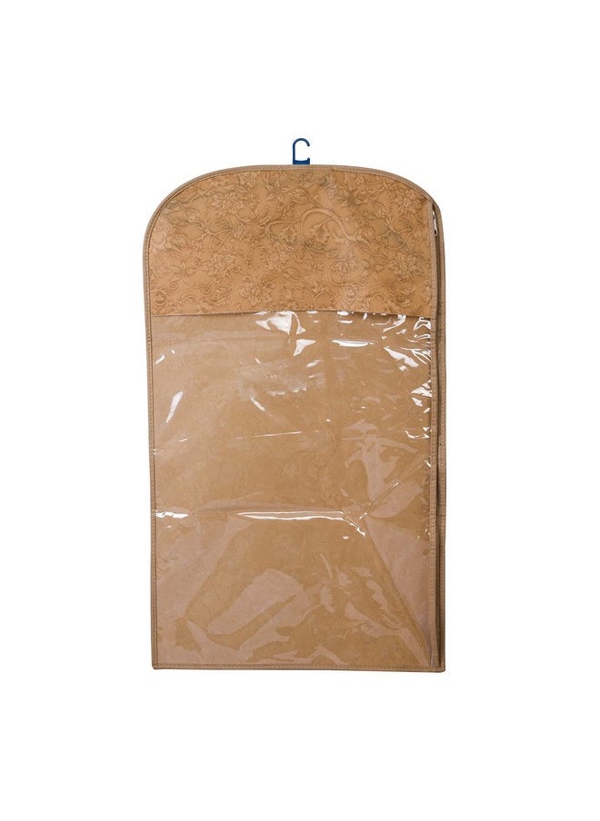 Kuber Industries Kuber Industries Non-Woven Hanging Saree Cover For Clothes Storage|Non Woven Flower Pattern Wardrobe Organizer With Transparent Window|Pack Of 6 (Cream)  - Image 2
