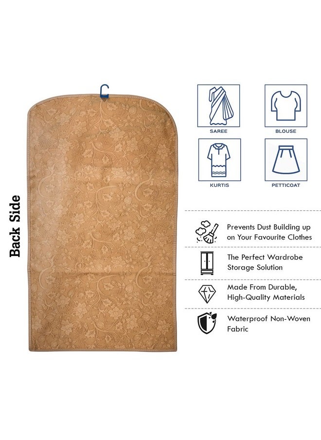 Kuber Industries Kuber Industries Non-Woven Hanging Saree Cover For Clothes Storage|Non Woven Flower Pattern Wardrobe Organizer With Transparent Window|Pack Of 6 (Cream)  - Image 3