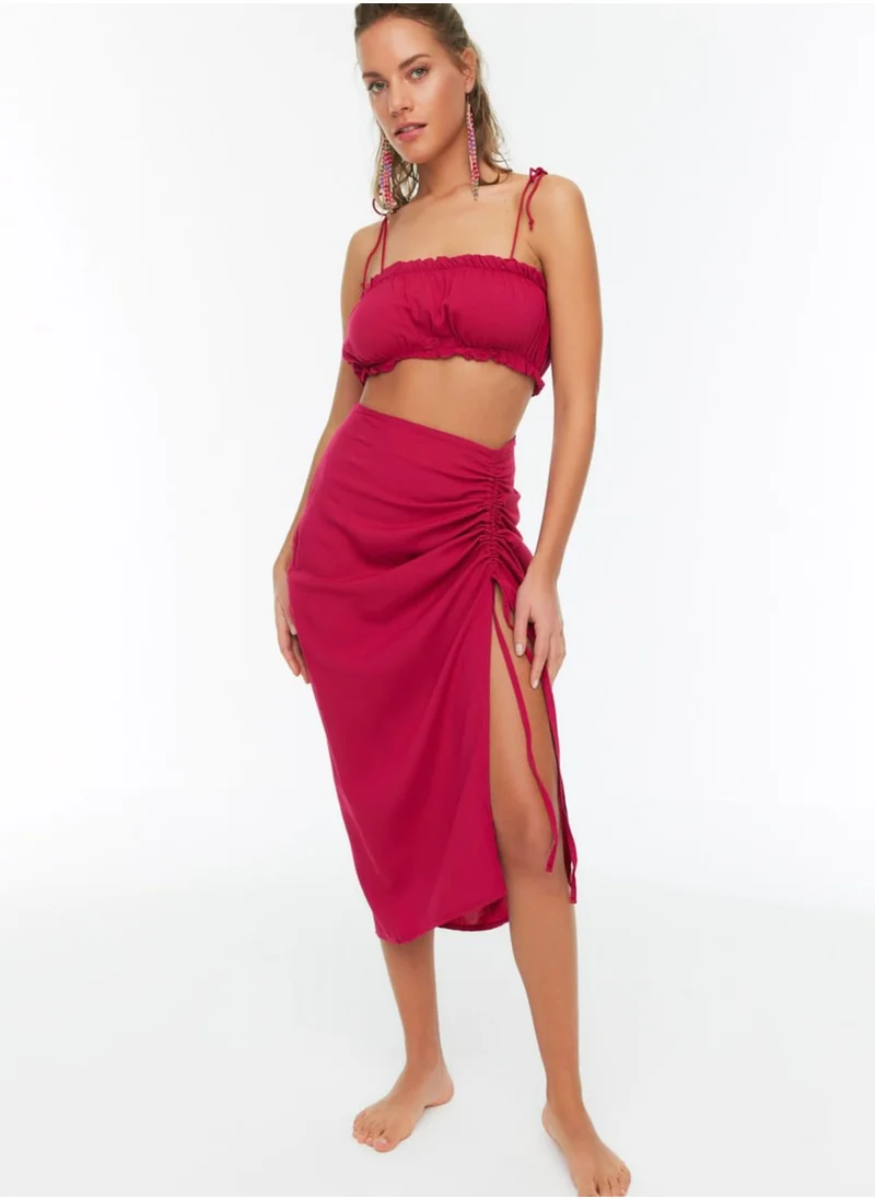 trendyol Tie Detail Crop Top & Skirt Set