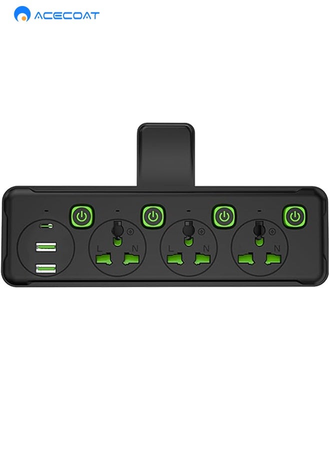 ACECOAT Multi Plug Wall Outlet Extender,2500w,3 Way Electrical Outlet Extender With 2 USB And 1 Type-C Port, Universal Plug Adapter, Charging Station For Home, Office, Individually Switched (Black) - Image 1