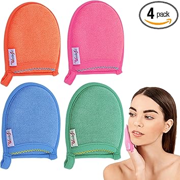 Ptwola Ptwola 4 Pcs Facial Scrub Exfoliator Mitts Scrubber Deep Hand Exfoliating Face Gloves Face Body Cleaning Mitten Skin Cleanser Dead Dry Remover Skin Scrub Pad Tool for Men Women Bath Shower Spa  - Image 1