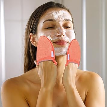 Ptwola Ptwola 4 Pcs Facial Scrub Exfoliator Mitts Scrubber Deep Hand Exfoliating Face Gloves Face Body Cleaning Mitten Skin Cleanser Dead Dry Remover Skin Scrub Pad Tool for Men Women Bath Shower Spa  - Image 4