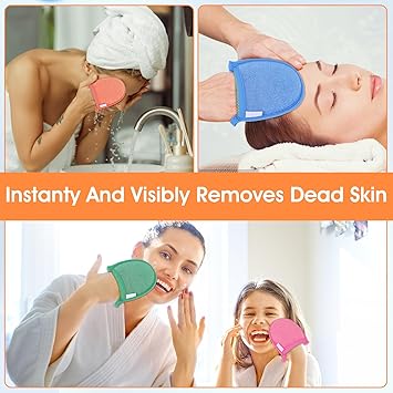 Ptwola Ptwola 4 Pcs Facial Scrub Exfoliator Mitts Scrubber Deep Hand Exfoliating Face Gloves Face Body Cleaning Mitten Skin Cleanser Dead Dry Remover Skin Scrub Pad Tool for Men Women Bath Shower Spa  - Image 5