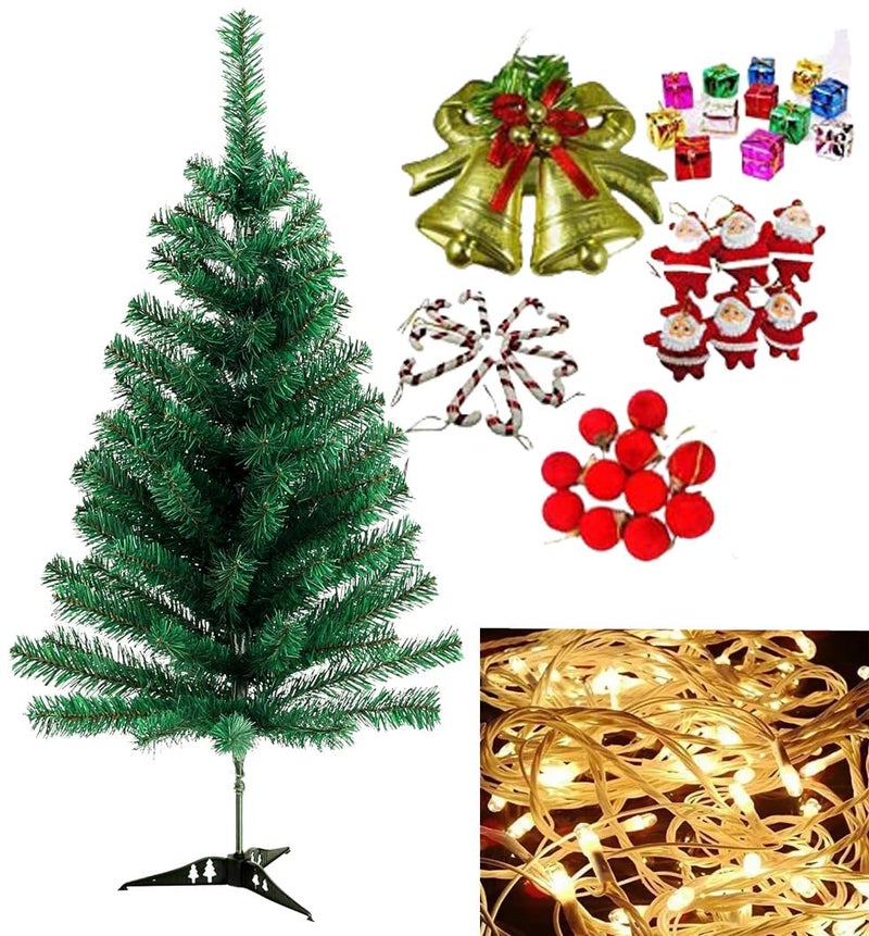 Evisha 28 Bulb Rice Light Fairy Light 3 Feet Long Artificial Christmas Tree and 43 Pcs Hanging XMass Christmas Decoration - Image 1