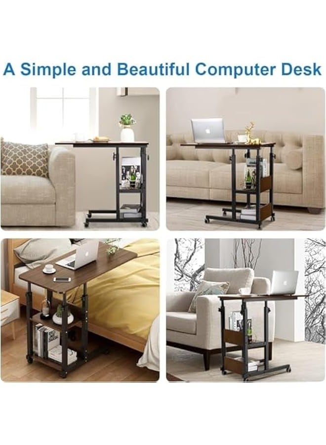 TRASSLE Bedside Tables, Mobile End Table Height Adjustable Bedside Table Laptop Rolling Cart C Shaped TV Tray with Storage Shelves for Sofa Couch - Image 3