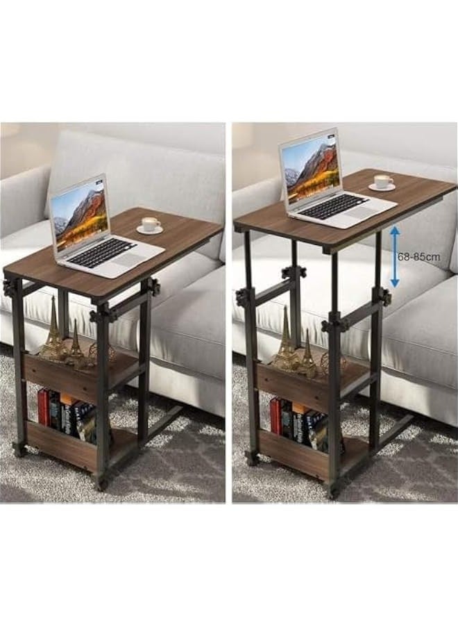 TRASSLE Bedside Tables, Mobile End Table Height Adjustable Bedside Table Laptop Rolling Cart C Shaped TV Tray with Storage Shelves for Sofa Couch - Image 4