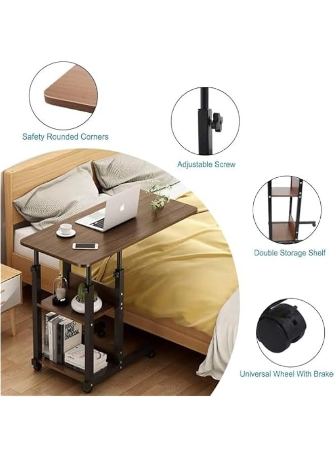 TRASSLE Bedside Tables, Mobile End Table Height Adjustable Bedside Table Laptop Rolling Cart C Shaped TV Tray with Storage Shelves for Sofa Couch - Image 2