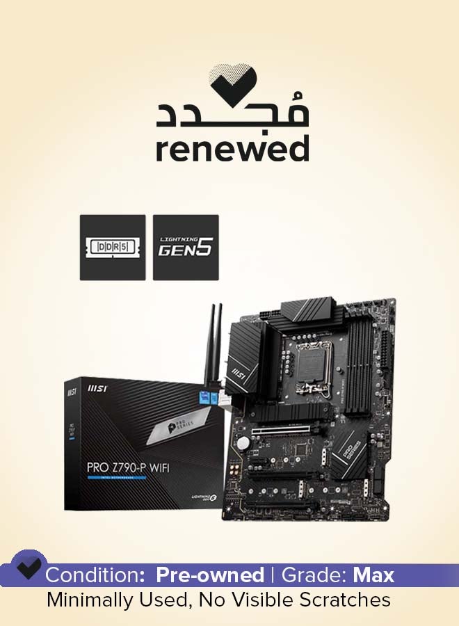 MSI Renewed - PRO Z790-P WIFI DDR5 ATX Motherboard, LGA 1700 Socket, Intel Z790 Chipset, 4x DDR5 Slots (128GB Max), Wi-Fi 6E / BT 5.2, 2.5Gbps LAN, M.2 Shield Frozr, PCIe 5.0, Lightning Gen5, 14+2 Duet Rail VRM, USB 3.2 Gen 2x2, Enhanced Audio, Multi-Layer PCB, Dual PCIe M.2 Slots, Enhanced Thermal Design | 911-7E06-010 Black black - Image 1