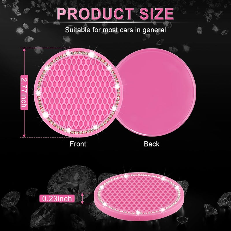 JUSTTOP Bling Crystal Rhinestone Car Cup Holder Coasters - Deep Pink - Image 2