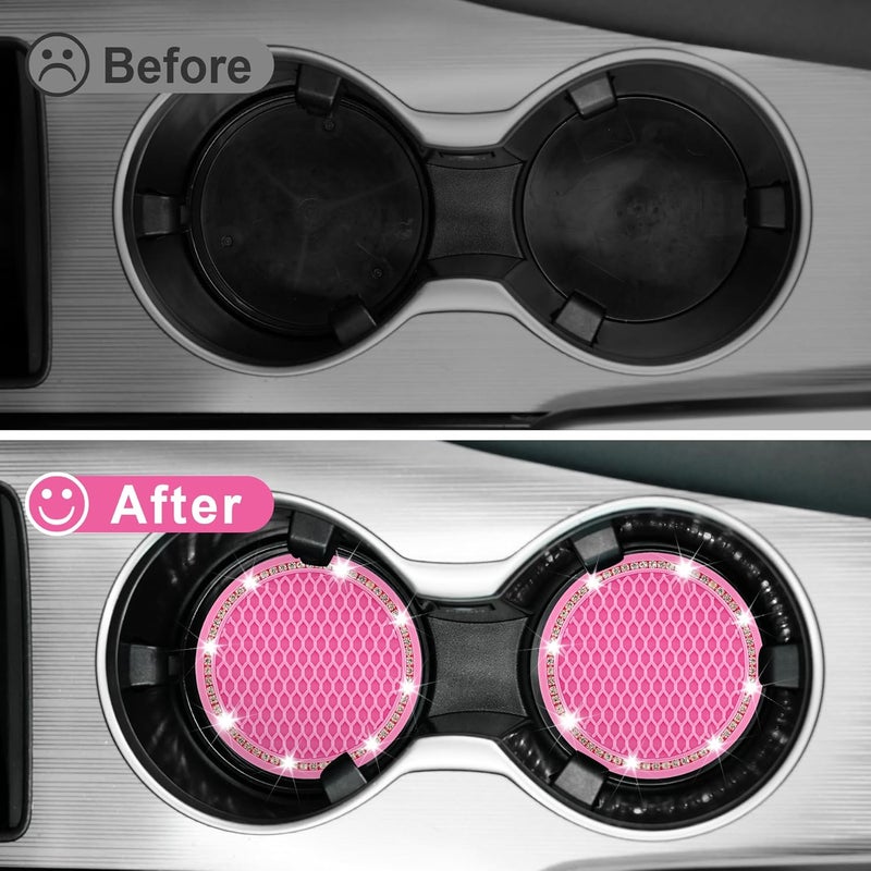 JUSTTOP Bling Crystal Rhinestone Car Cup Holder Coasters - Deep Pink - Image 5