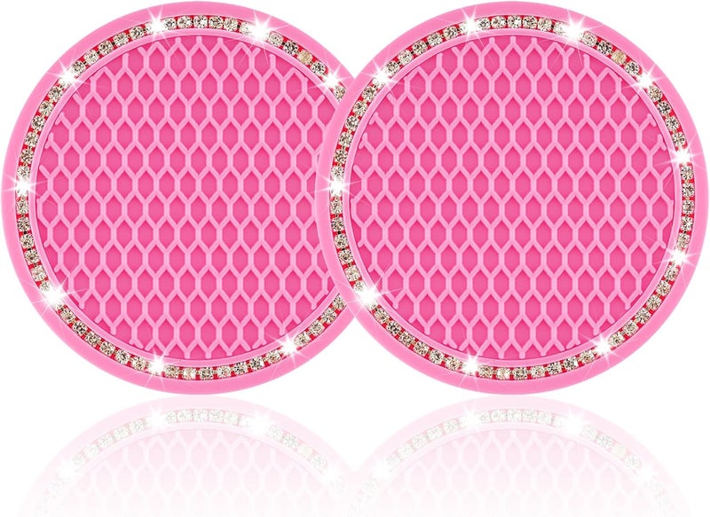 JUSTTOP Bling Crystal Rhinestone Car Cup Holder Coasters - Deep Pink - Image 1
