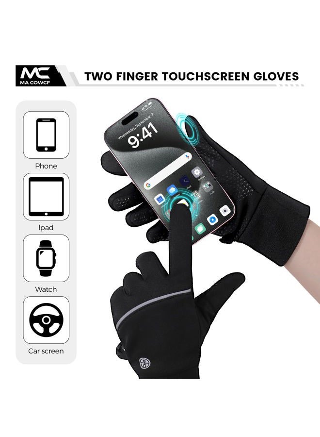 MA COWCF Winter Gloves for Men Women Waterproof Touchscreen Gloves Windproof Non-Slip Stretch for Cold Weather Warm Liner for Running Cycling Driving Hiking (Black, Large) - Image 2