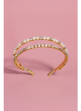 Bahels Women's Gold Pearl Special Design Crystal Double Crown  - Image 2