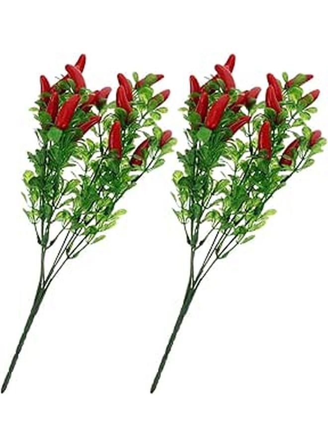 2Pcs Artificial Red Chili Pepper Stems Faux Plant Bouquet Kitchen Home Vase Decor - Image 1