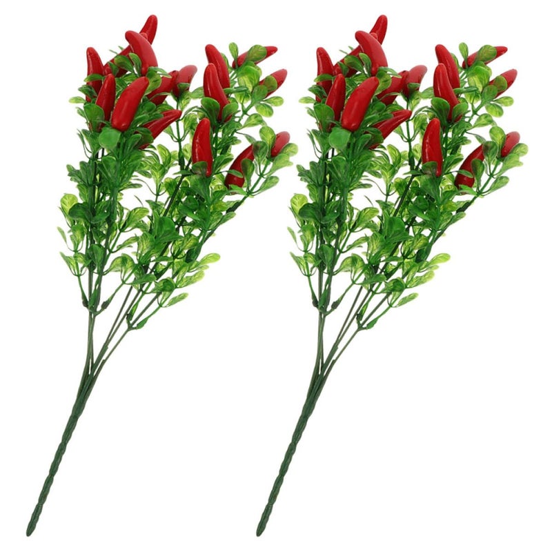 2Pcs Artificial Red Chili Pepper Stems Faux Plant Bouquet Kitchen Home Vase Decor - Image 2