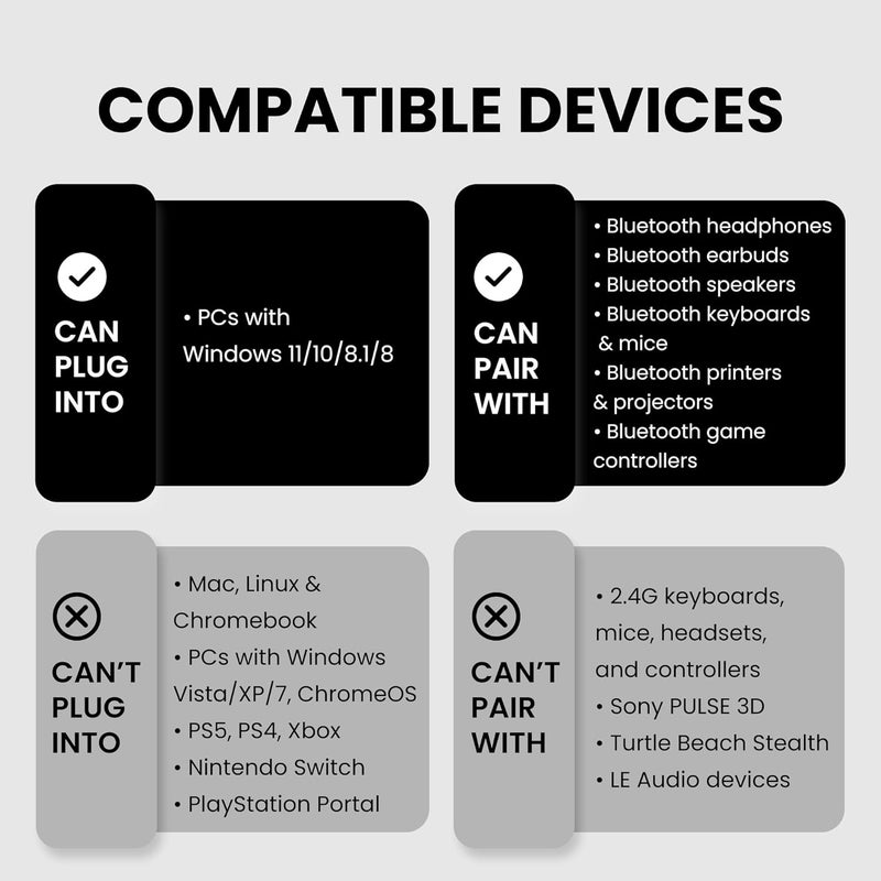 Avantree محول DG45 USB بلوتوث لجهاز الكمبيوتر، الكمبيوتر، سطح المكتب واللابتوب، متوافق مع ويندوز 11/10/8.1/8 فقط - يتصل بسماعات البلوتوث، مكبرات الصوت، لوحات المفاتيح، الفأرات والطابعات (ليس 2.4G) - Image 3