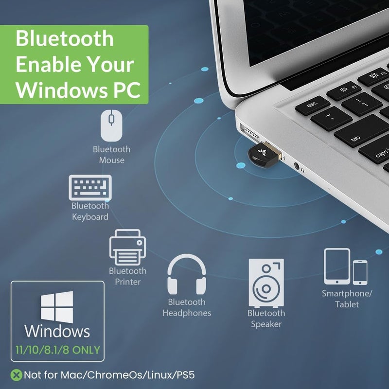 Avantree محول DG45 USB بلوتوث لجهاز الكمبيوتر، الكمبيوتر، سطح المكتب واللابتوب، متوافق مع ويندوز 11/10/8.1/8 فقط - يتصل بسماعات البلوتوث، مكبرات الصوت، لوحات المفاتيح، الفأرات والطابعات (ليس 2.4G) - Image 2