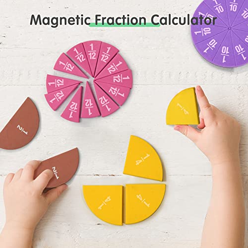 stochastic box Magnetic Fraction Tiles Circles 51 pcs Fraction Bars Set, Rainbow Math Manipulatives for Preschool Elementary School Classroom Educational Kit - Image 2