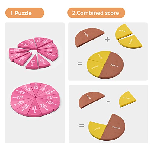 stochastic box Magnetic Fraction Tiles Circles 51 pcs Fraction Bars Set, Rainbow Math Manipulatives for Preschool Elementary School Classroom Educational Kit - Image 4