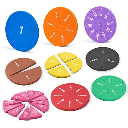 stochastic box Magnetic Fraction Tiles Circles 51 pcs Fraction Bars Set, Rainbow Math Manipulatives for Preschool Elementary School Classroom Educational Kit - Image 1