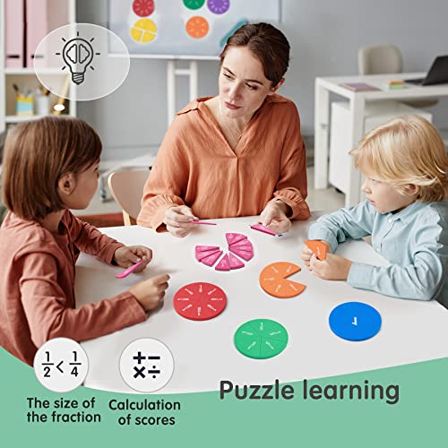 stochastic box Magnetic Fraction Tiles Circles 51 pcs Fraction Bars Set, Rainbow Math Manipulatives for Preschool Elementary School Classroom Educational Kit - Image 5