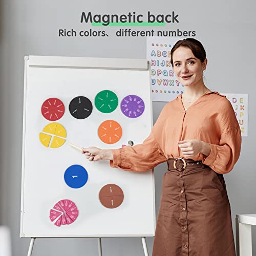 stochastic box Magnetic Fraction Tiles Circles 51 pcs Fraction Bars Set, Rainbow Math Manipulatives for Preschool Elementary School Classroom Educational Kit - Image 3