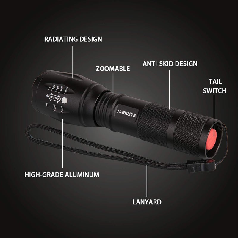JARDLITE 8 Pack LED Emergency Handheld Flashlight, Adjustable Focus, Water Resistant with 5 Modes, Best Tactical Torch for Hurricane, Camping, Dog Walking - Image 2