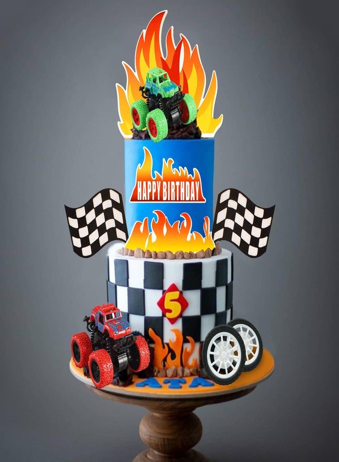 DRWATE Truck Cake Toppers Truck Cake Decorations Flame Blaze Wheel Race Car Cake Toppers for Truck Themed Racing Car Decorations Supplies (Truck) - Image 1