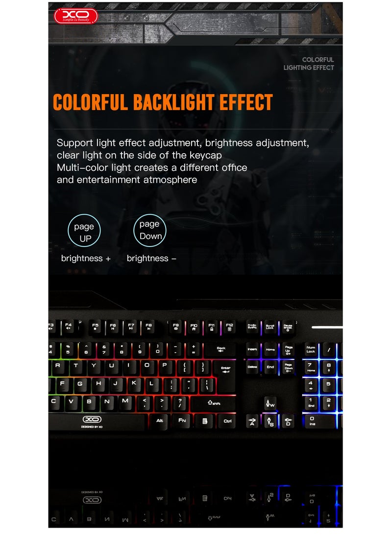 XO INET RGB Gaming wired Keyboard - Black Gaming Keyboard With Phone Stand  - Image 4