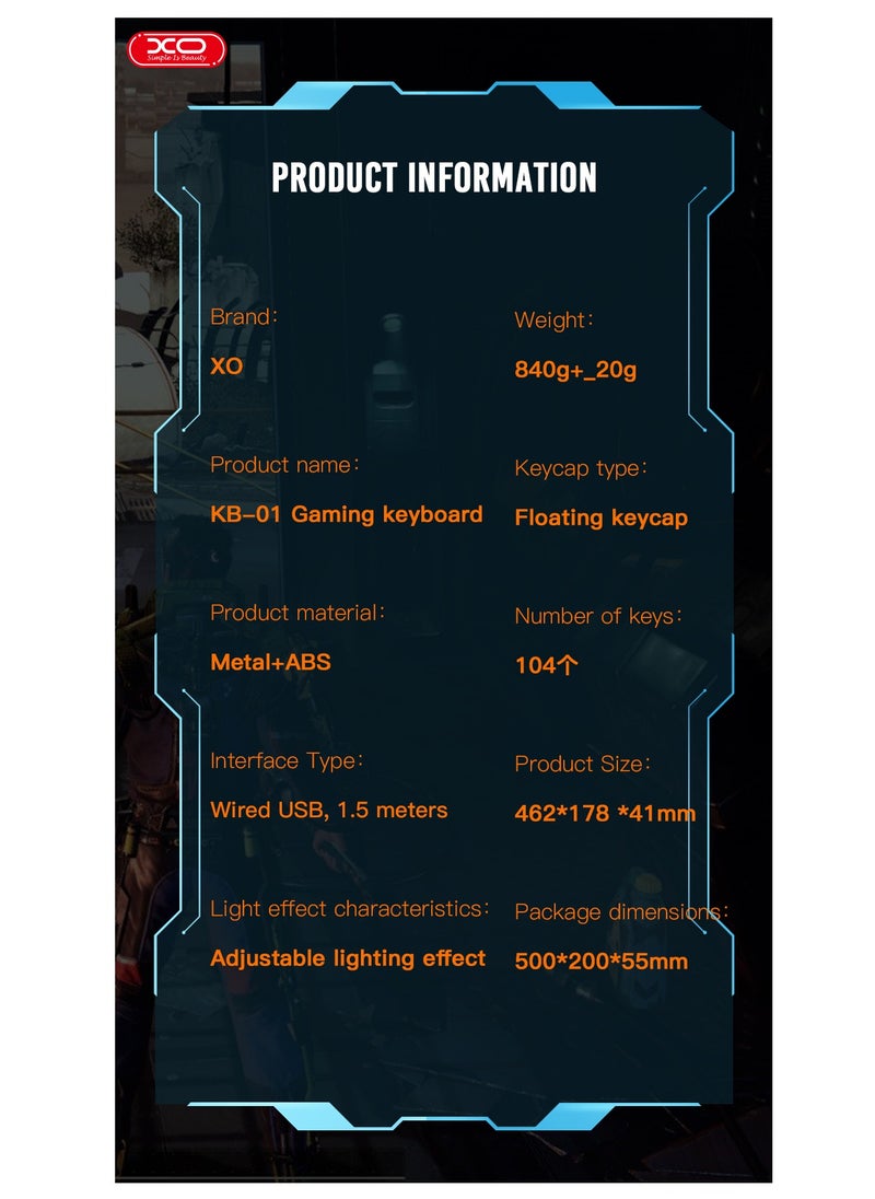 XO INET RGB Gaming wired Keyboard - Black Gaming Keyboard With Phone Stand  - Image 3