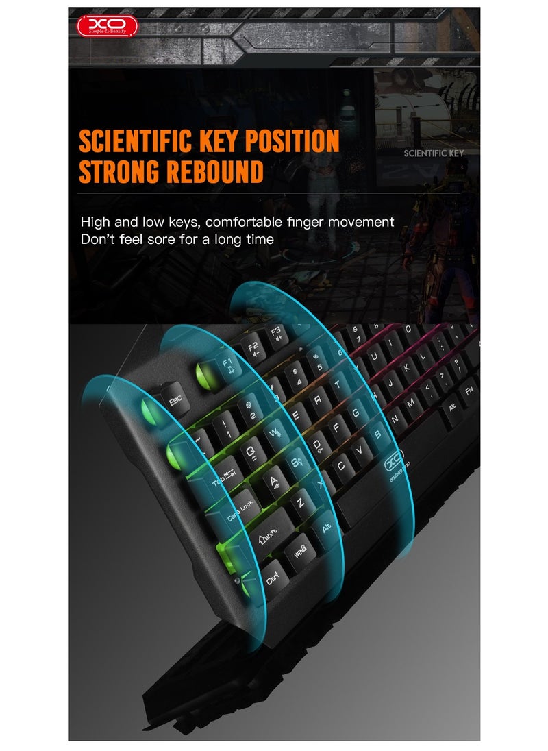 XO - INET RGB Gaming wired Keyboard - Black Gaming Keyboard With Phone Stand - Image 1