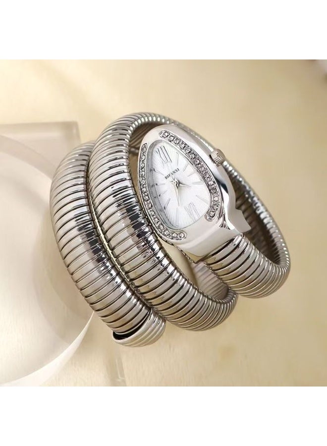 Snake-shaped, Stylish And Simple Women's Quartz Bracelet Watch