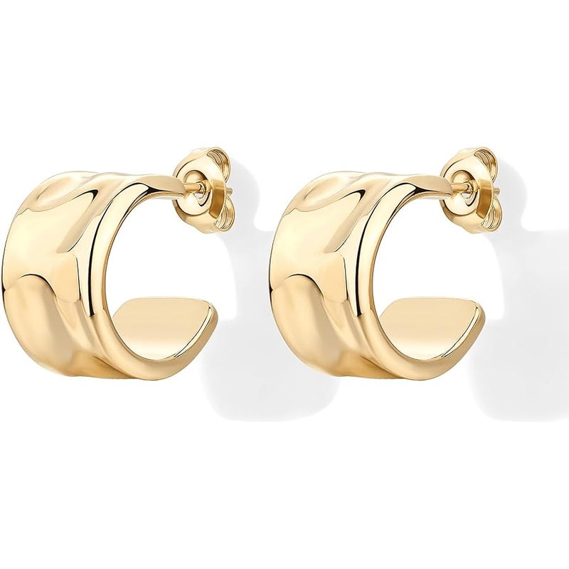PAVOI Waterproof Hoop Earrings for Women - 14K Gold Plated Chunky, Dome, Square, Twisted Huggie Hoops - Stainless Steel Gold Earrings Bold Jewelry - Image 3